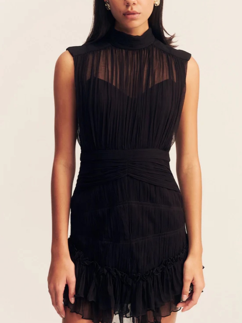 Shona Joy Black Sleeveless Pleated Mini Dress